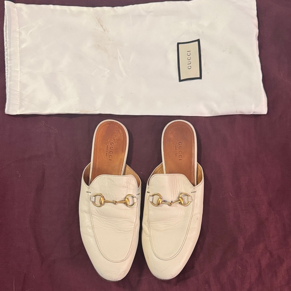 Gucci Women's Cream Leather Mules with Gold Detail
